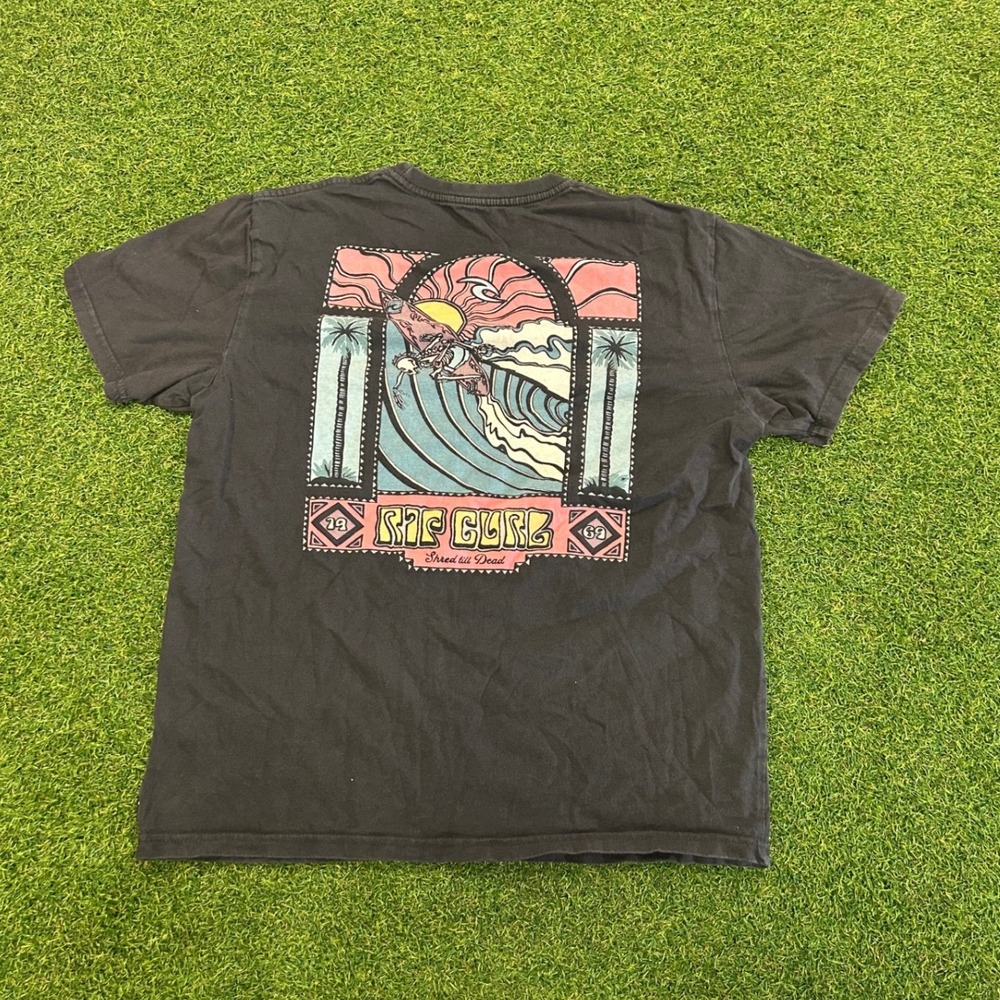 Rip Curl Mens Shred Till Dead Graphic T-Shirt Faded Black Surf Tee Medium
